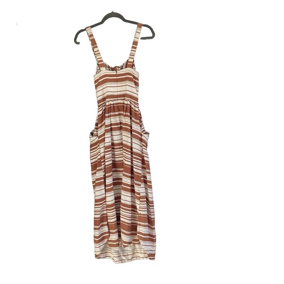 WHIT Style Sage Dress Open Tie Front Printed Serepe Stripes On Silk/ Linen Sz 2 - Picture 8 of 11